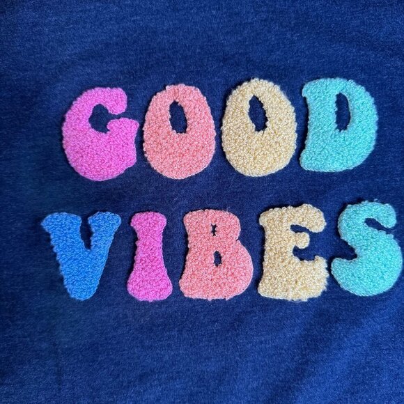 Wildfox Good Vibes Navy Rainbow Letters Sweatshirt #1413 - Picture 4 of 6
